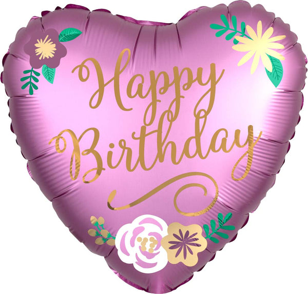 Happy Birthday Satin Heart Shape