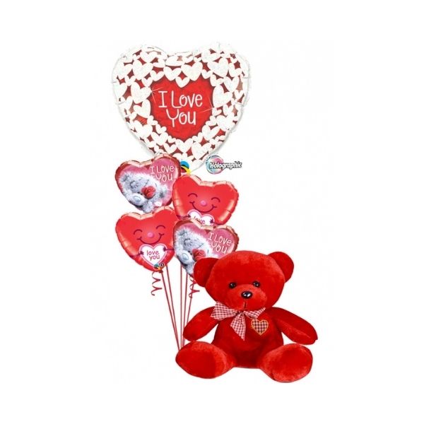 LOVE YOU BALLOON BOUQUET WITH RED TEDDY