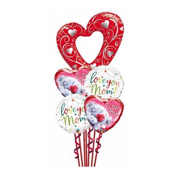 HEARTS & FILIGREE RED LOVE YOU MOM BOUQUET