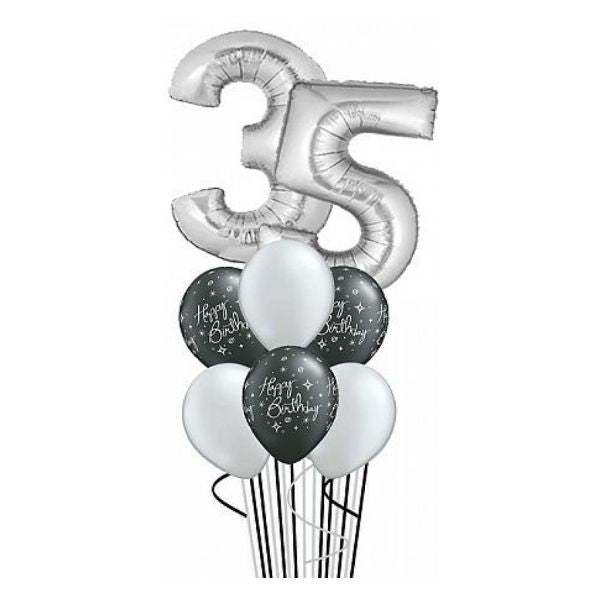 BLACK BDAY SPARKLES,SILVER ANY NUMBER BALLOONS