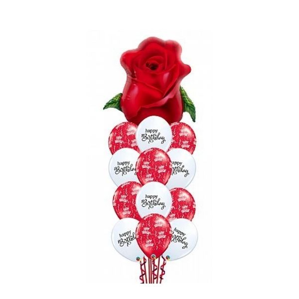 RED ROSE BUD BIG HAPPY BIRTHDAY BALLOON BOUQUET