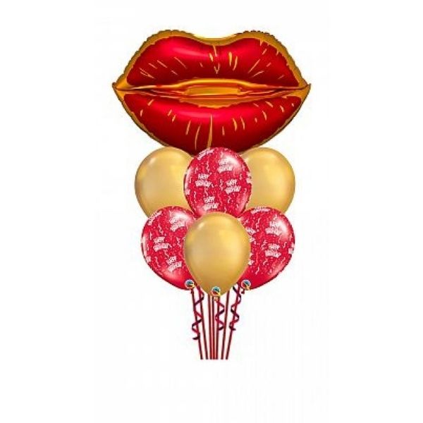 LIPS SANGRIA SATIN RED HAPPY BIRTHDAY BALLOON BOUQUET
