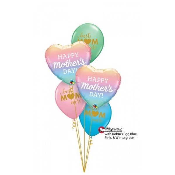 Mother's Day Pastel Ombre Simply Best M(Heart)M Ever Double Stuffed Balloon Bouquet