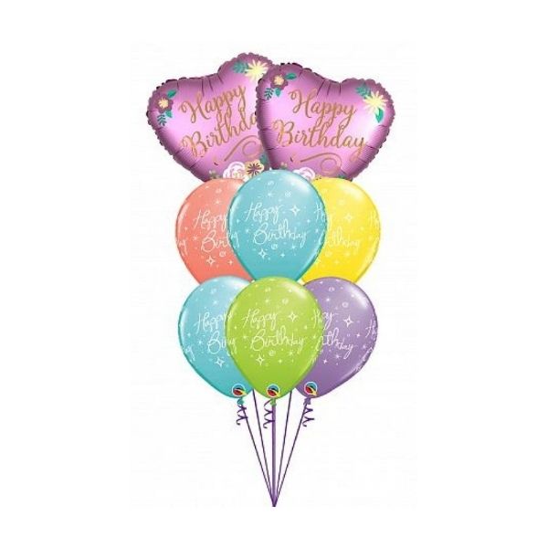 BIRTHDAY SATIN HEARTS BIRTHDAY ELEGANT SPARKLE BALLOON BOUQUET