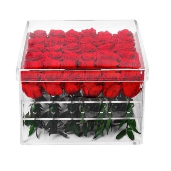 16 Red Roses in Acrylic Box