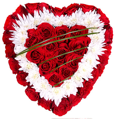 Chrysanthemum & Red Roses Heart Box Flower Arrangement