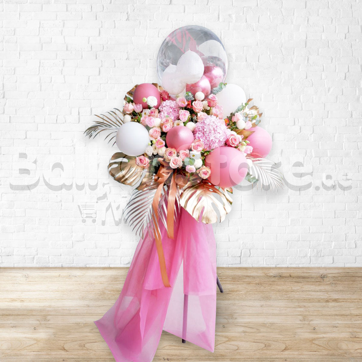 Custom TEXT 22inches Bubble Balloon and Flower Arrangement Balloon Stand for GRAND / STORE OPENING
