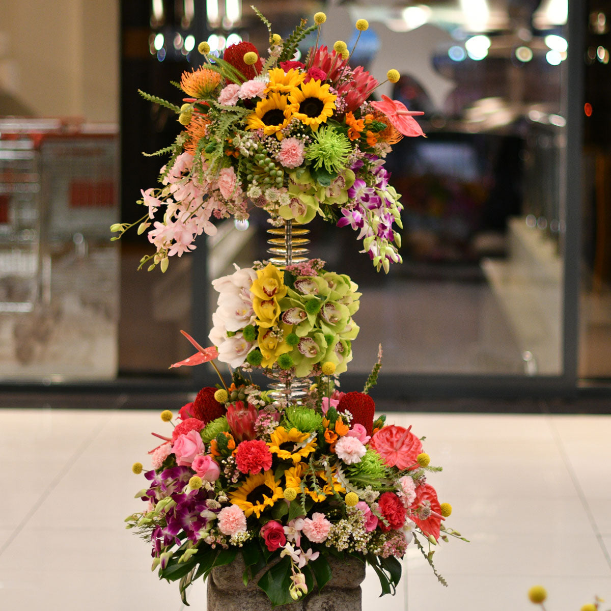 Autumn Collection Set of Fresh Flowers  Arrangement on a Tall Stand