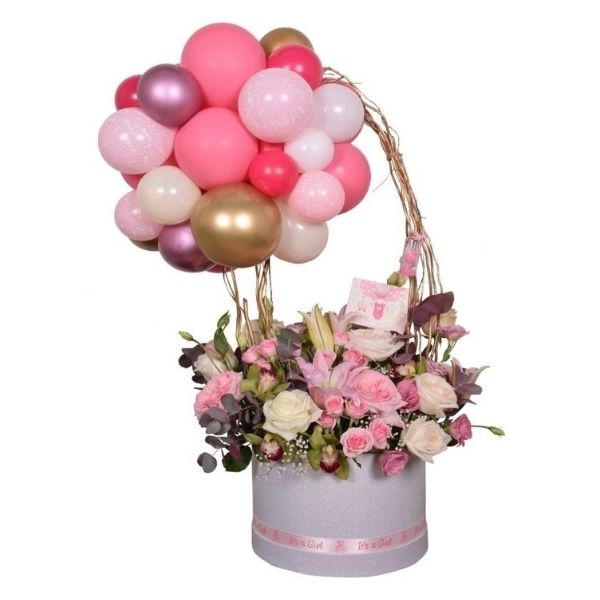 Baby Girl Flowers and Balloons