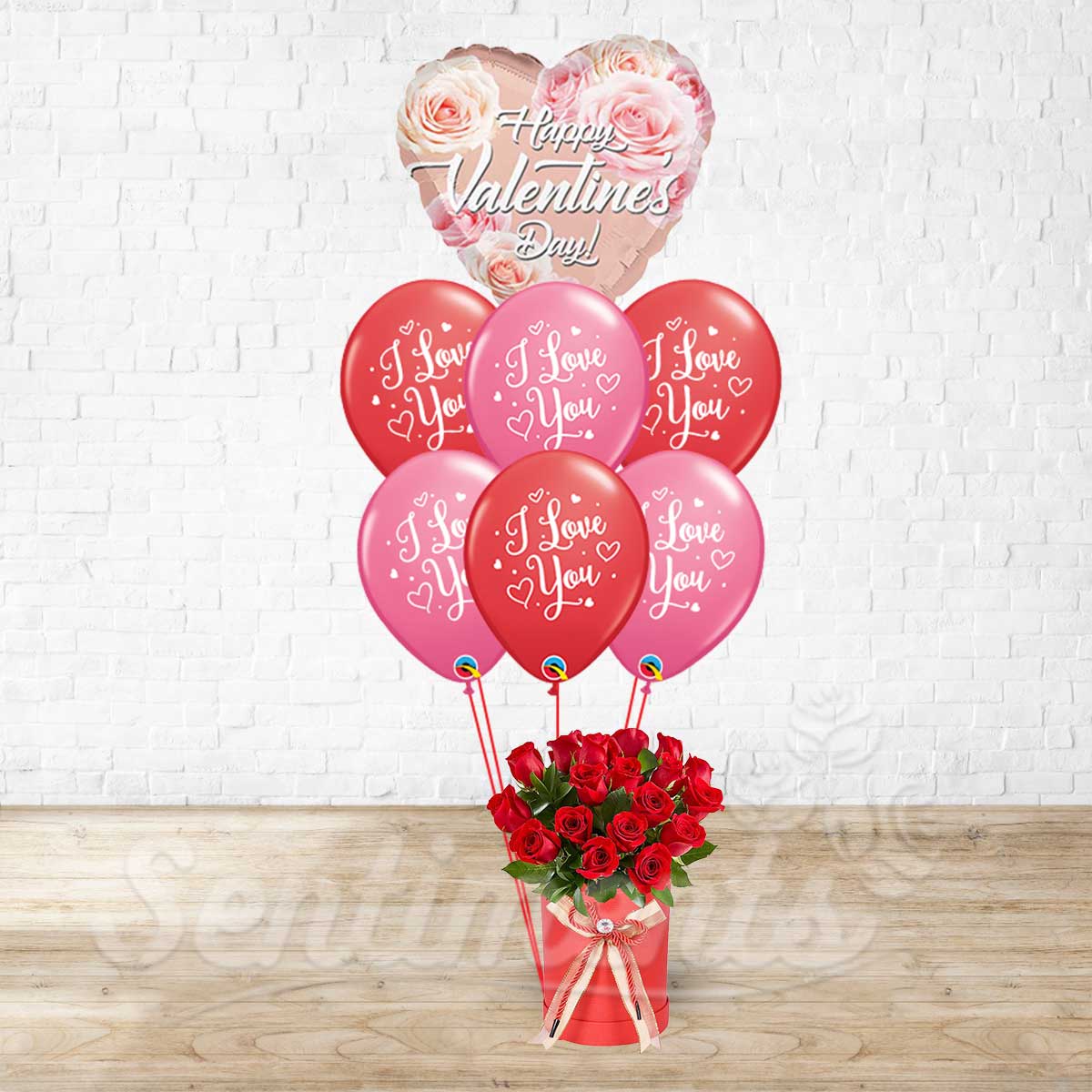HVD Rose Gold Love You Balloons 18 Roses Valentine Combo - 2 In 1