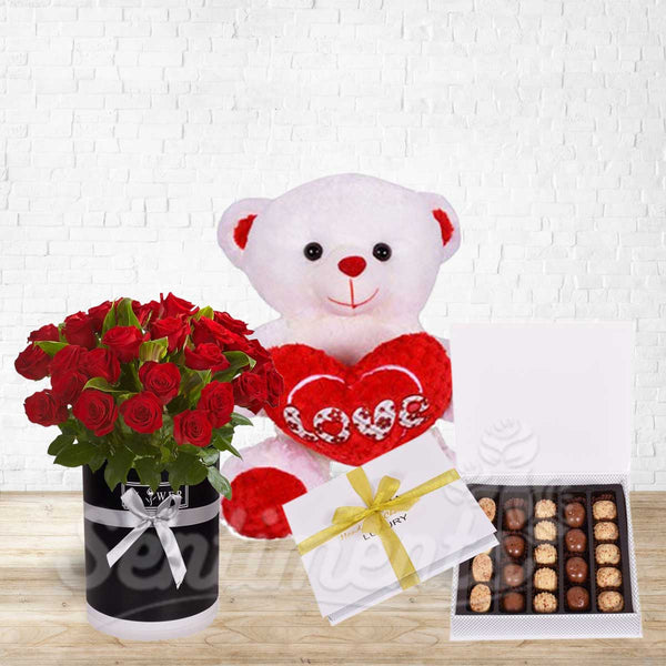 24Red Roses White Teddy Choco Love Combo - 3 in 1