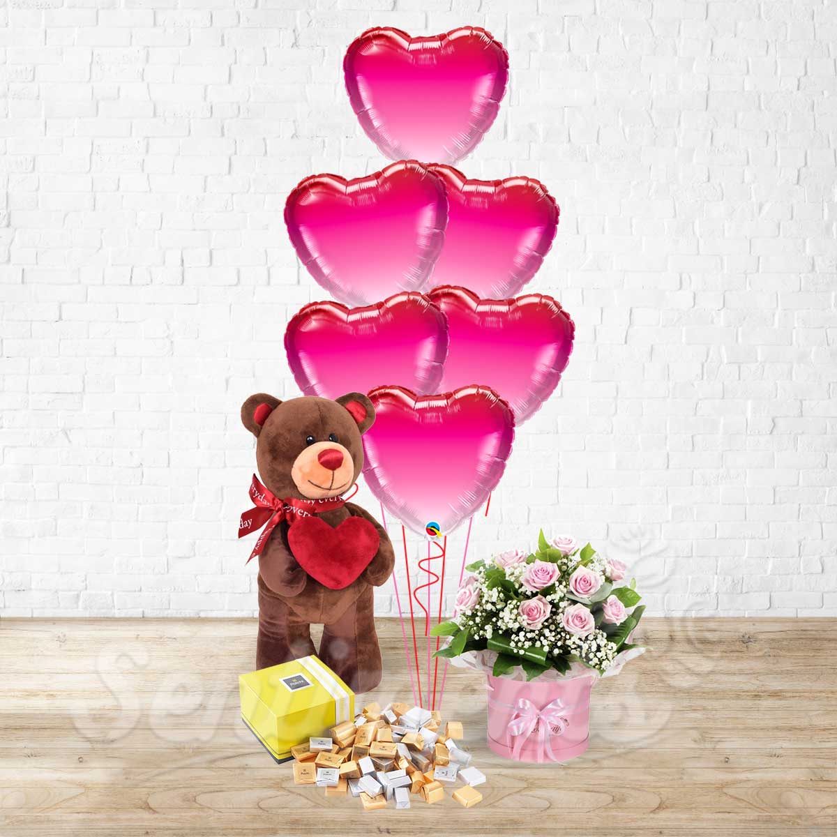 Pink Roses Love Heart Ombre Big Teddy Patchi Combo - 4 in 1