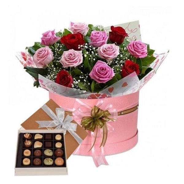 Pink and Red Roses With Chocolates
