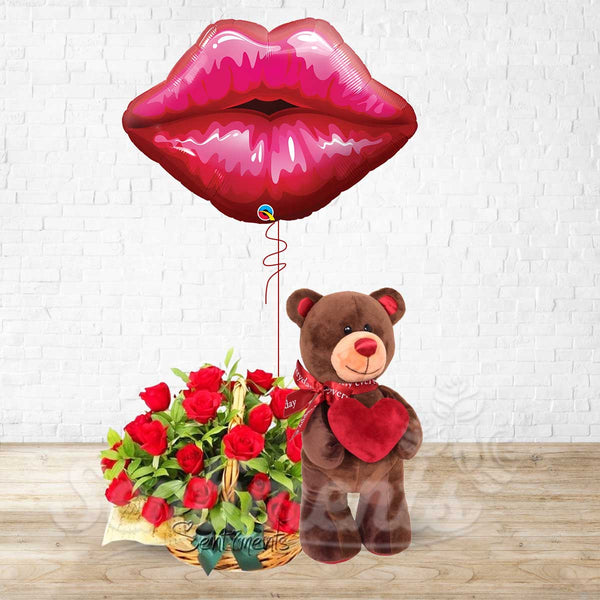 Basket of Love Smoochy Lips Big Teddy Combo - 3 in 1