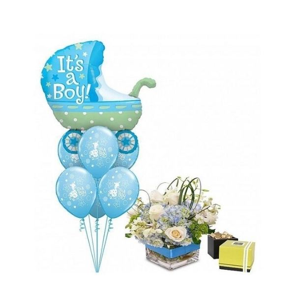 Luxury Baby Boy flowers with balloons & chocolates model