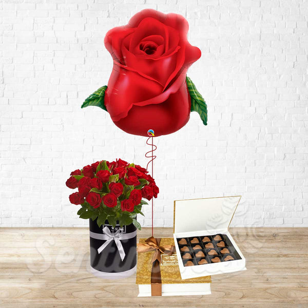 24 Red Roses Bud Choco Combo - 3 in 1