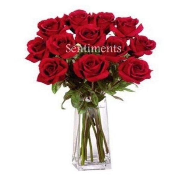 12 Stunning Roses in Vase