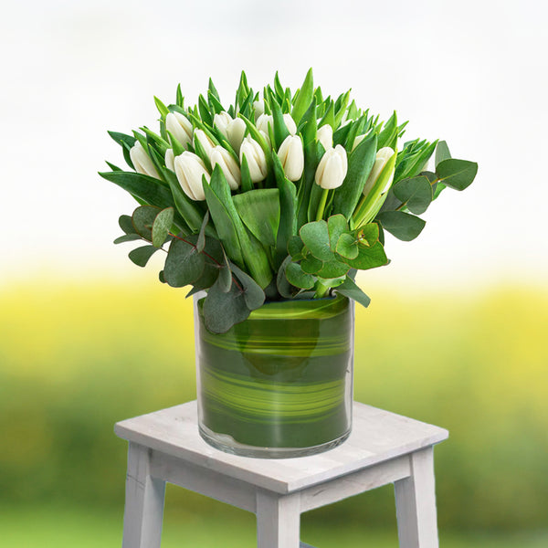 Clarity White Tulip Glass Arrangement  PRE-ORDER 1DAY In Advance