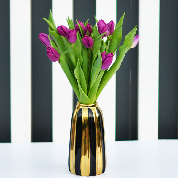 Lovely Purple Tulip Arrangement on a Glass Vase  PRE-ORDER 1DAY In Advance