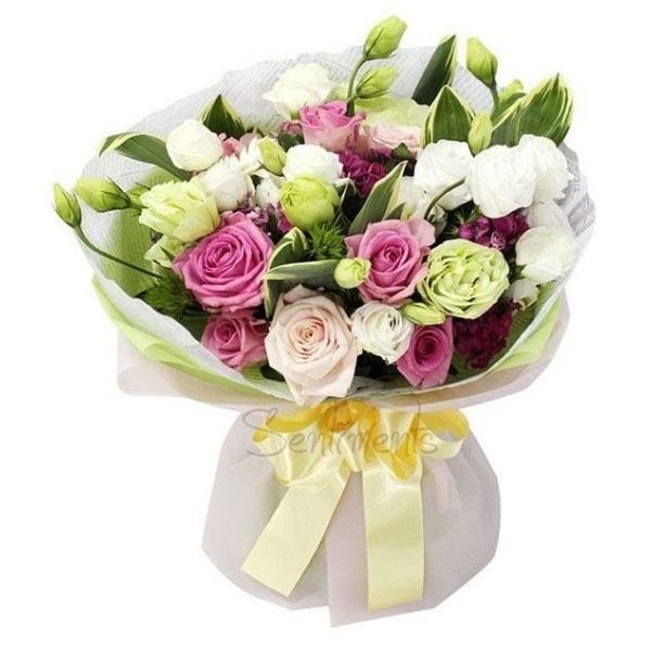 Hand tied bouquet in classic white pink shade