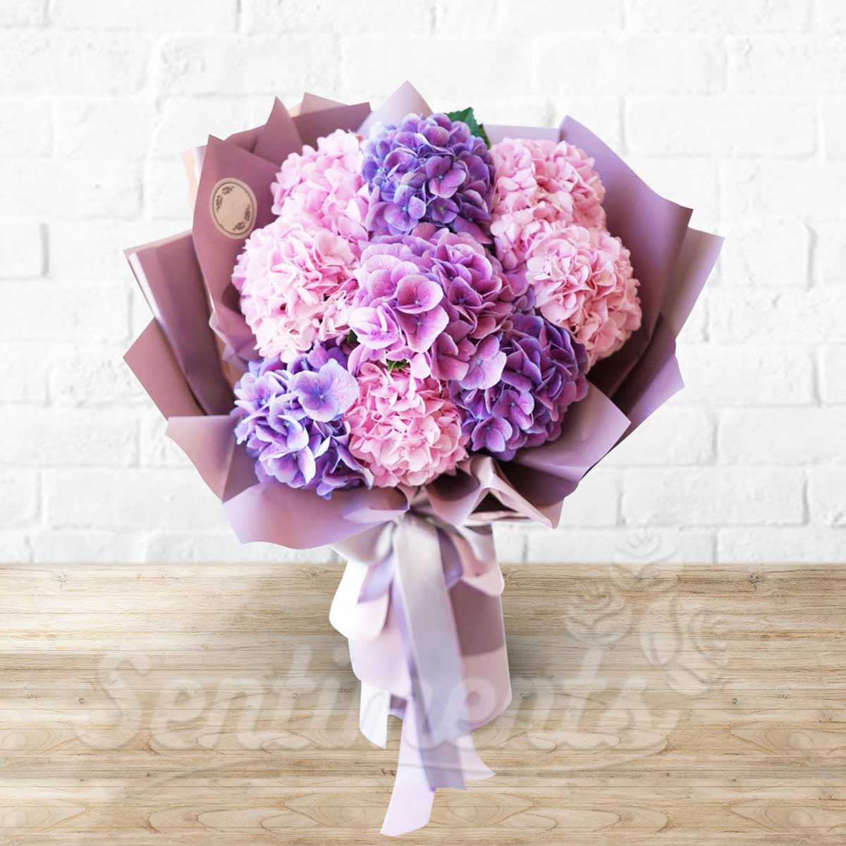 Lovely Pink & Purple Hydrangea Hand Bouquet
