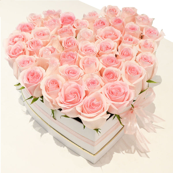 Pink Roses Heart Box Flower Arrangement 41Pink Roses