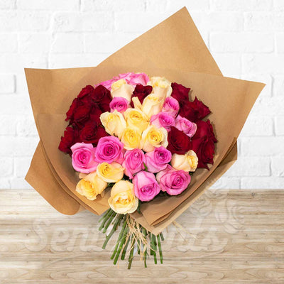 Lovely Mixed Roses Hand Bouquet