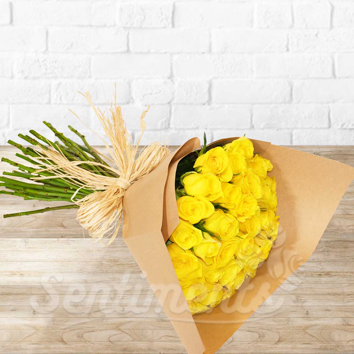 24Sunny Yellow Roses Hand Bouquet