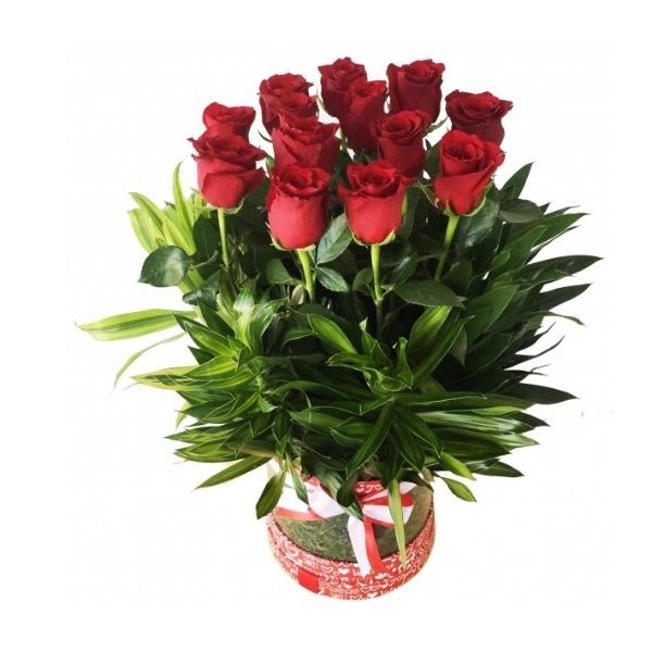 Valentine 11 Red Roses with Greenery