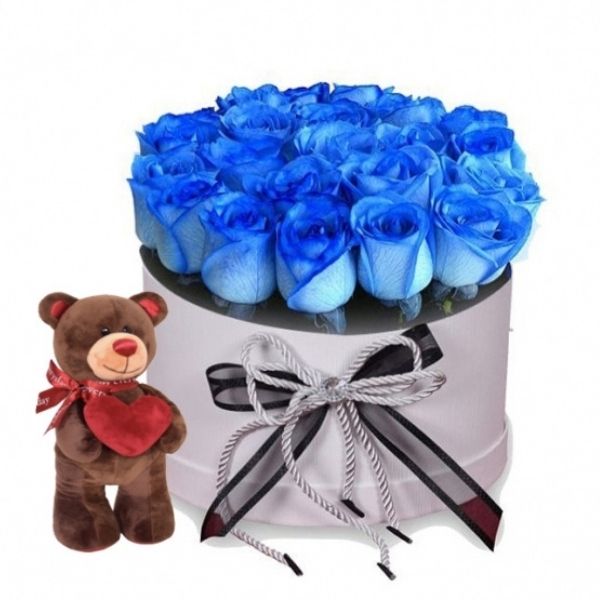 Blue Roses with Teddy